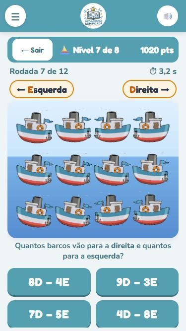 Tela dos Barquinhos com os botões de resposta