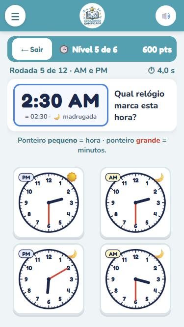 Tela do Jogo da Hora com as 4 alternativas