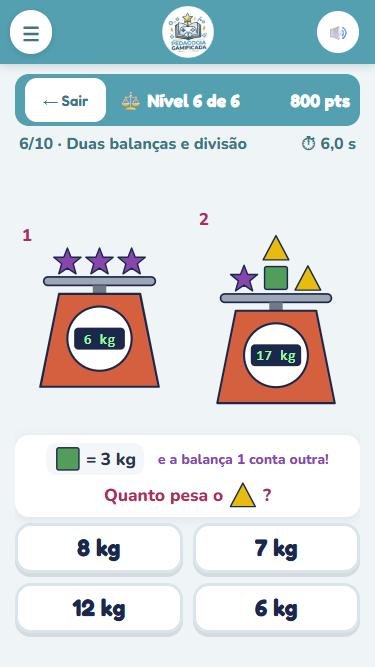 Tela do Descobrindo o Peso com as 4 alternativas