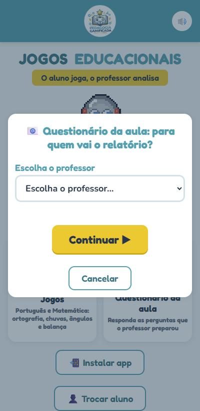 Janela Para quem vai o relatório, com a lista de professores