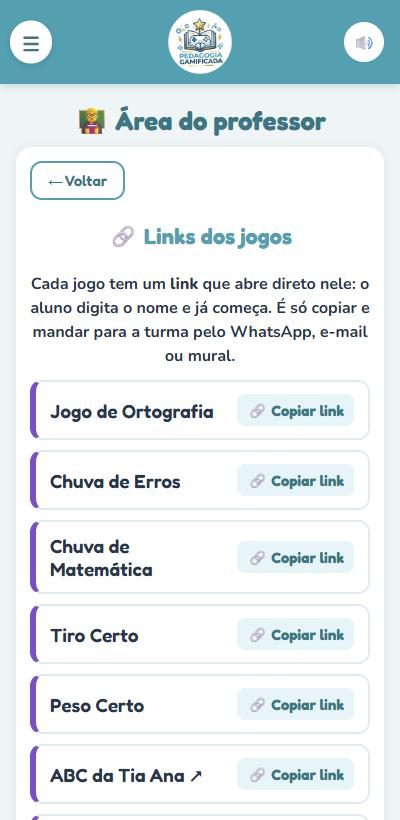 Lista Links dos jogos com o botão Copiar link em cada jogo