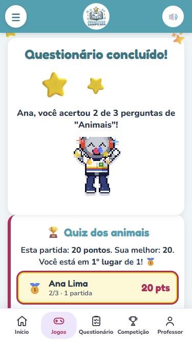 Fim da partida com o ranking da competição